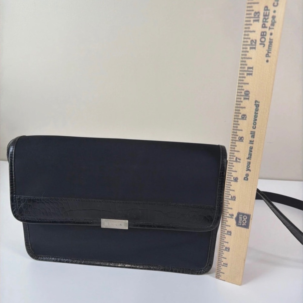 Lauren Ralph Lauren Black Nylon Croc Trim Crossbody Flap Bag Silver Logo Plaque - Picture 8 of 15